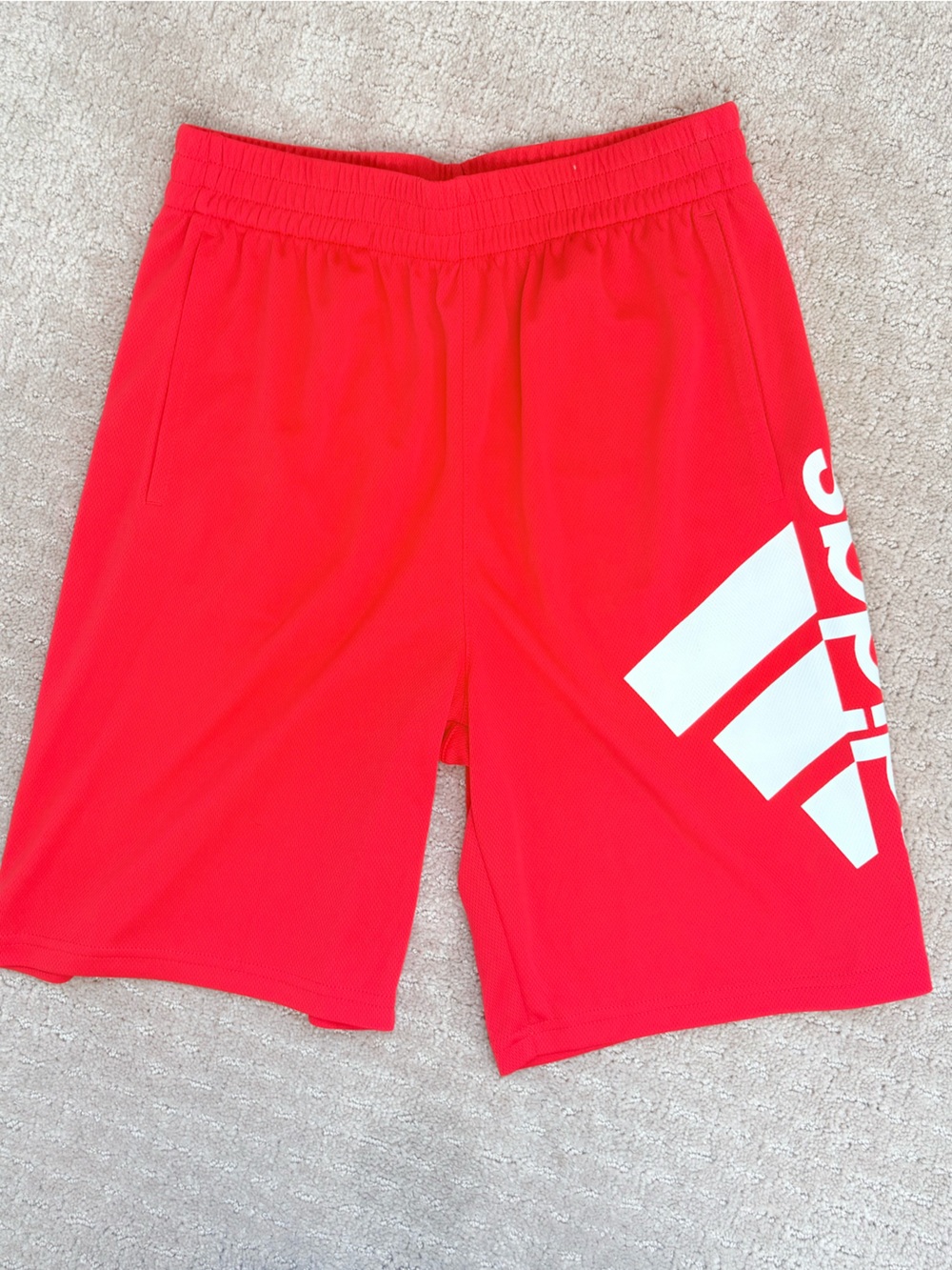Boys L Large 14-16 Solid Red Adidas Athletic Shorts Elastic Waist EUC Relaxed